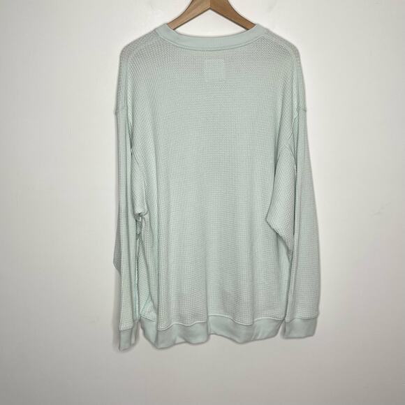 Aerie Womens Long Sleeve Waffle Knit Sweatshirt L Blue Green Graphic Loungewear - Picture 7 of 8